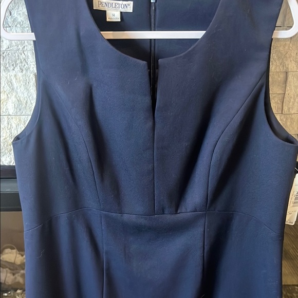 Pendleton Blue Sleeveless Sheath Dress Scoop Neck Midi 100% Virgin Wool size 14 - Picture 7 of 13